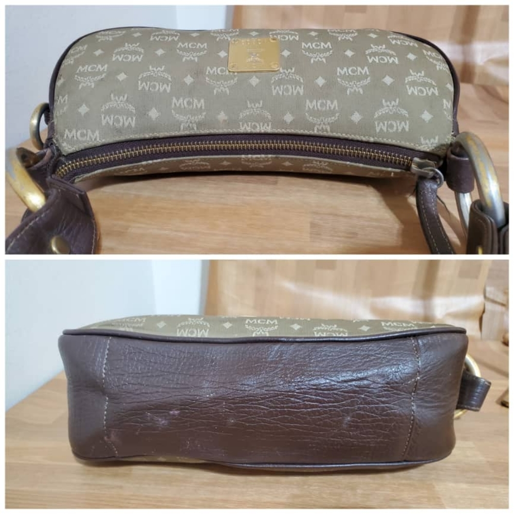 Authentic MCM Visetos Jacquard Baguette Green Shoulder Bag - Picture 7 of 9